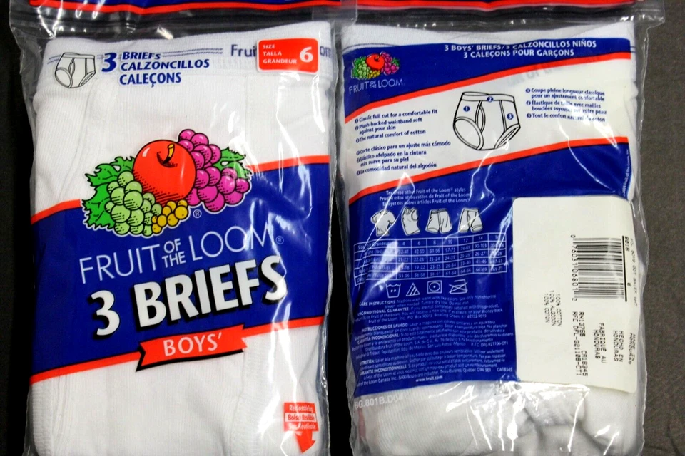 Vintage 1996 NOS Boys Fruit of The Loom Double Stripe Briefs 3 Pair Size 6