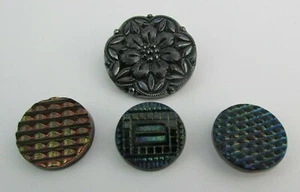 Lot of 4 Carnival Luster Black Glass Victorian Vintage Buttons 3/4- 1" Rainbow - Picture 1 of 7