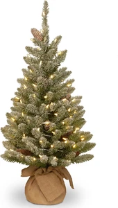 Pre-Lit Artificial Mini Christmas Tree | Includes Small White LED Lights and Clo - Picture 1 of 3