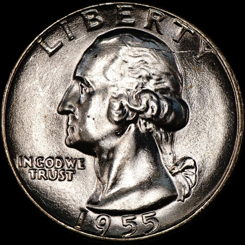 1955 Washington Quarter 90% Silver Uncirculated, Die Crack Head, As Shown 179 Cover