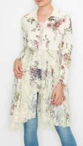 new ORIGAMI cardigan SWEATER SM-3XL vintage FLORAL PRINT LACE BOHEMIAN western - Picture 1 of 6