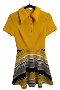 Mini abito vintage anni 70 mod gogo righe gialle giacca Jerell Texas colorblock - Foto 1 di 12