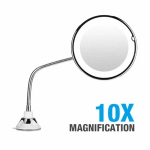 New 10X Suction Cup Makeup Flexible Mirror 7" Gooseneck 360 Degree + LED Light - Picture 1 of 12