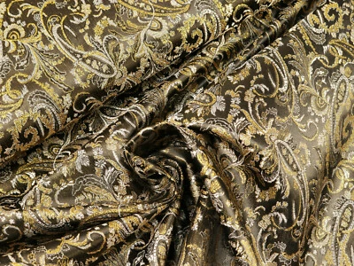 LUREX JACQUARD Stoff Brokat Paisley Kostüme Theater SCHWARZ GOLD EUR 17,98/m - Bild 1 von 2