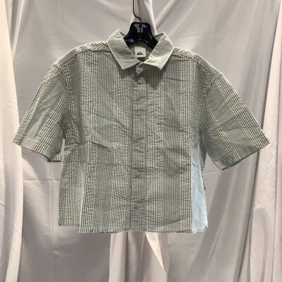 Camisa Quiksilver Meninas Equitação Botão Mar Frente Listra Azul Bolso Algodão P Nova - Imagem 1 de 4