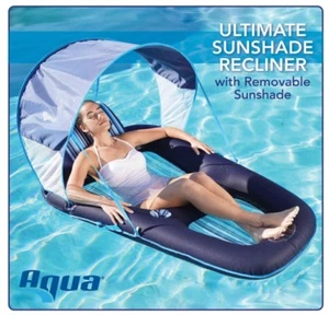 Aqua Pool Float with Canopy, Cup Holder -Oversized Luxury Recliner Swimming Pool - Picture 1 of 6
