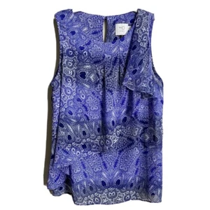 Anthropologie HD In Paris Blue Paisley Sun Garden Ruffle Tank Size 0 - Picture 1 of 12