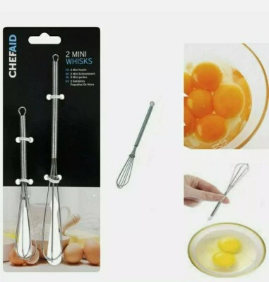 CHEF AID 2PC MINI SMALL BALLOON WHISK MIX STIR WHIP FOOD DRINK MIXER KITCHEN  - Image 1 of 4