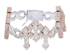 Infinity Baguette Cross 16 2/5CT Real Diamond Bracelet 10k Rose White Gold - Picture 1 of 4
