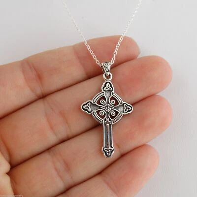Celtic Trinity Cross Necklace - 925 Sterling Silver - Irish Celtic Cross Pendant - Image 1 of 4