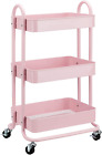 Utility Cart 3-Tier Rolling Utility Kitchen Cart Rubber Caster Wheel- Dusty Pink