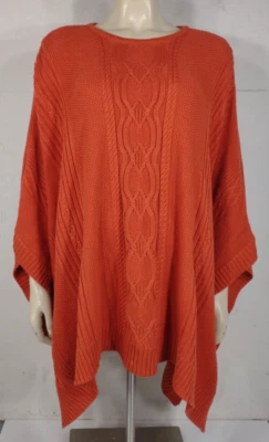 Blanco + Warren Naranja Mezcla de Algodón Cable Tejido Poncho Suéter Mediano/Grande Foto 1 de 4