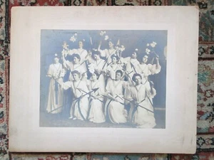 1900 Lg Mounted Theatrical Photograph Group Women Costumed Lances-Spears Lilies - Picture 1 of 8