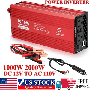 1000W 2000W Car Power Inverter DC 12V To AC 110V 2AC Outlets USB Power Converter - Picture 1 of 14