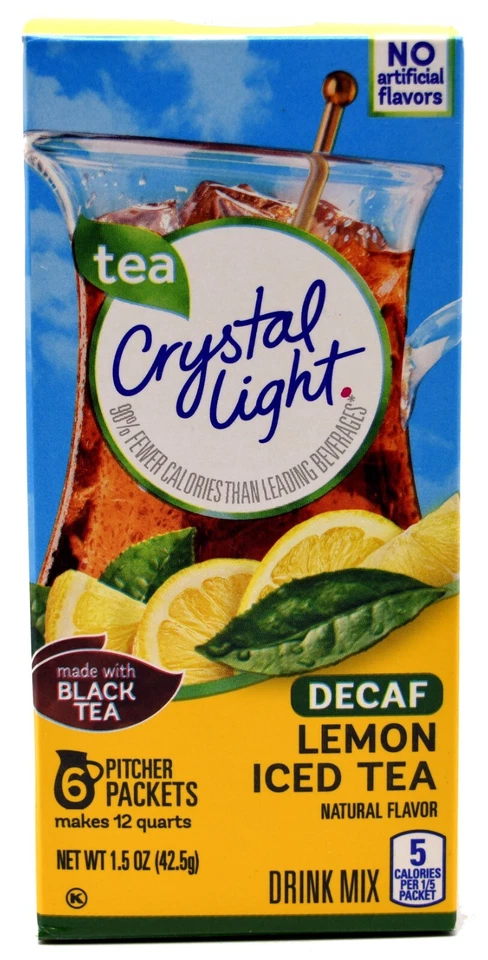 4 12-Quart Boxes Crystal Light Decaf Lemon Iced Tea Drink Mix