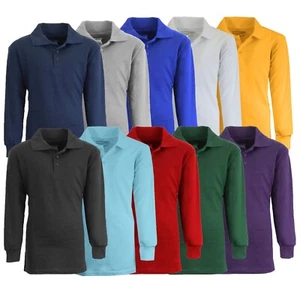 School Uniform Long Sleeve Polos for Boys Choose Shirts Color - Sizes 4-20 NWT - Picture 1 of 15