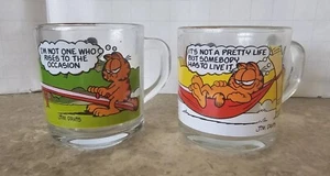 Vintage Garfield Odie McDonalds Klarglas Kaffeetassen 2er Set 1978 80 - Bild 1 von 15