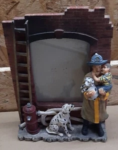 Vintage Fireman 3D 4x6 Picture Frame Dalmatian Firefighter Hydrant Ladder  - Picture 1 of 5