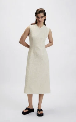 Zara Womens Tweed Sleeveless Midi Textured V neck Dress Size L Simple Minimalist - Image 1 of 4