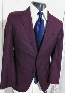 Z ZEGNA SIZE 36/38 SHORT MAROON W/SMALL NAVY SQUARES 2 BUTTON WOOL SPORTCOAT - Picture 1 of 6