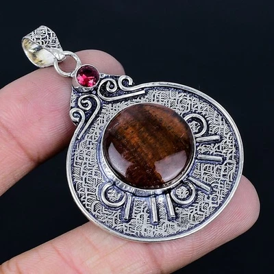 Colgante hecho a mano ojo de tigre enchapado en plata 925 de 2,29" Foto 1 de 3