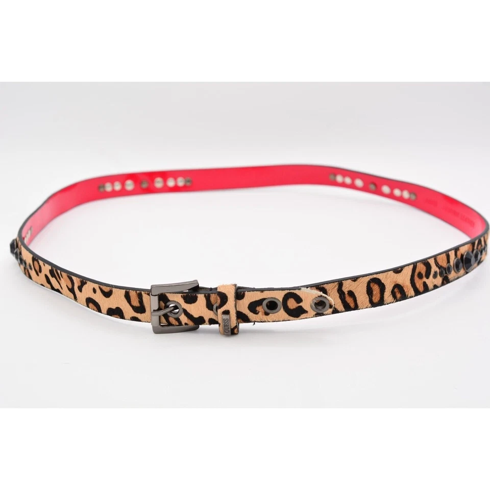Guess L Cinturón Cuero Genuino Piel de Leopardo Negro Cristal Estrás Rojo Foto 1 de 4