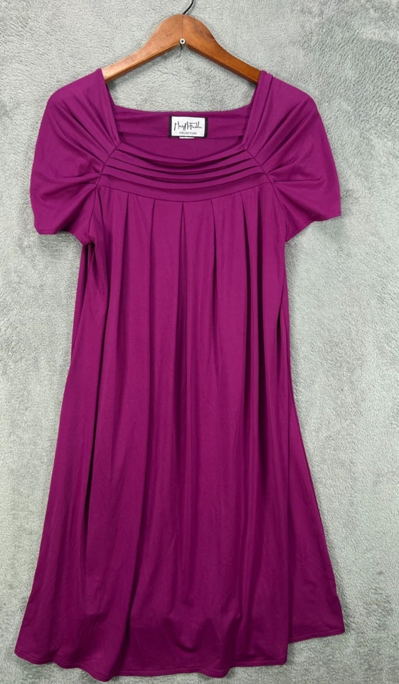 Vestido minimalista neutro plisado vintage Mary McFadden púrpura talla pequeña para mujer Foto 1 de 4