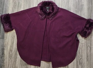 Midnight Velvet Faux Fur Trimmed Evening Glamour Cape Burgundy Women's One Size - Picture 1 of 6