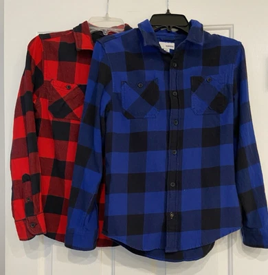 Sonoma Boys Flannel Shirts Buffalo Check Lot of 2 Black/Red Black/Blue Large - Image 1 of 4
