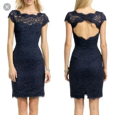 Monique Lhuillier Navy Blue Lace Cocktail Dress, Size 2 - Image 1 of 4