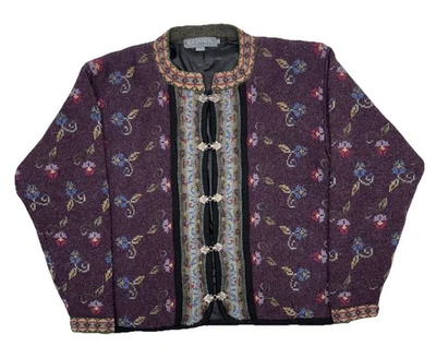 Vintage Icelandic Designs Wool Cardigan Sweater Women’s Size Medium Floral - Image 1 of 4