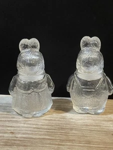 Vintage Set 2 Clear Textured Glass Mr& Mrs Bunny Rabbit Shaped Lidded Jar Easter - Picture 1 of 18