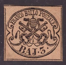 Stato Pontificio, 3 baj camoscio del 1852 nuovo * (cert. Diena)    -CE47