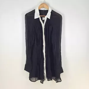 NEW Wayne Cooper womens shirt dress size 3 aus 8 black sheer pleat collar 108405 - Picture 1 of 10