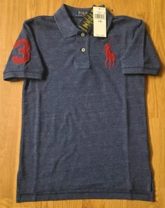 $55 Polo Ralph Lauren Navy / Red Big Pony Rugby Shirt #3 Patch Boy's Small 8 NWT - Picture 1 of 2