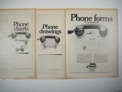 Teléfono Xerox 1968 vintage formas dibujo gráfico anuncio 3 páginas teléfono impreso Foto 1 de 2