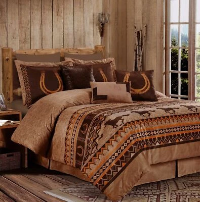 Chezmoi Collection 7-Piece Southwestern Wild Horses Comforter Set, Russet Brown - Image 1 of 4