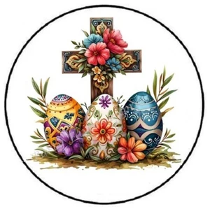 FLORAL EASTER CROSS EASTER EGGS ENVELOPE SEALS LABELS STICKERS PARTY FAVORS - Picture 1 of 2