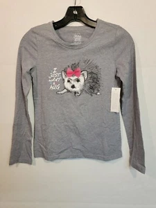 New Faded Glory Gray Long Sleeve Porcupine T-Shirt, Girls Size Large / 10-12 - Picture 1 of 4