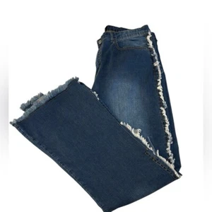 SPOON JEANS Wide Leg Flare Slit Fringe High Rise Women's Sz 22 Boho Western - Picture 1 of 12