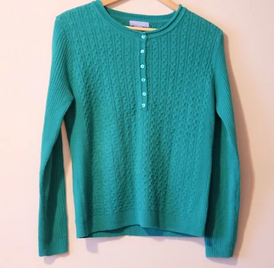 Laura Scott Petite Women's Cable Knit Henley Sweater Green Sz MP p23-97 - Image 1 of 4
