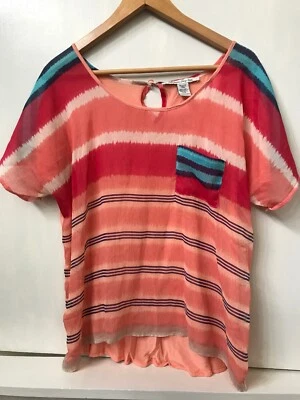 American Rag Cie Womens Orange Short Sleeve Semi Sheer Pocket Blouse Top 0X - Image 1 of 3