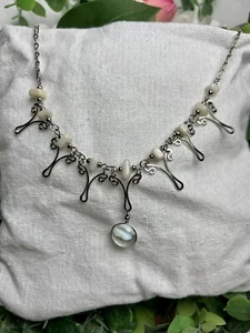 Handmade Alpaca Silver Necklace Made With White Onyx and Moldavite (17”) - Picture 1 of 1