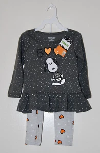 NWT Peanuts Toddler Girls Gray Snoopy BOO Halloween 2pc LS Legging Set sz 2T - Picture 1 of 15