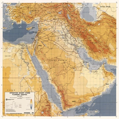 1991 Map Operation Desert Storm Planning Graphic Military Defense 11x11 Print - Image 1 of 3