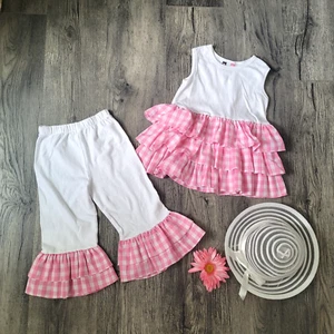 Banana Split LOT 3 Girls Size 5 Tank Pants White Cotton Ruffle Pink & Hat Set - Picture 1 of 6