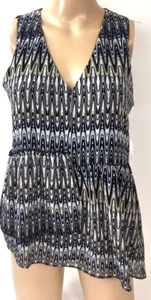 Kensie Sheer Blouse Womens SZ S Black Abstract Sleeveless V Neck Lined Top New - Picture 1 of 8