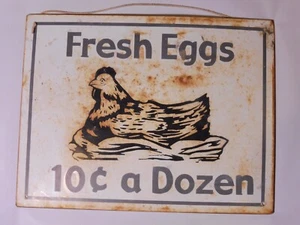 Frische Eier 10 Cent pro Dutzend Blechschild - ca. 13,5"x10" - Vintage unbekannt - Bild 1 von 6