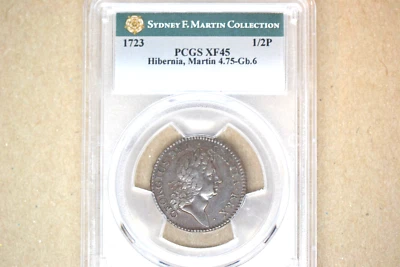 1723 Wood's Hibernia Halfpenny. Martin 4.75- Gb.6, W-13120. R-6.  PCGS XF-45. - Image 1 of 4