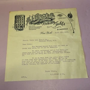 H J Frost & Co - Attrezzatura da pesca fine - 1909 New York - Lettera storica HENRY HALL - Foto 1 di 5
